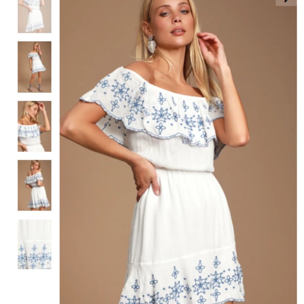 Layla Blue white ruffled embroidered skater dress